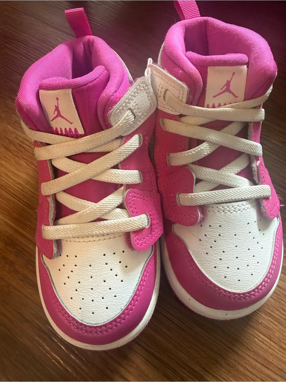 Nike Pink and White Kids High-Top Sneakers 9C